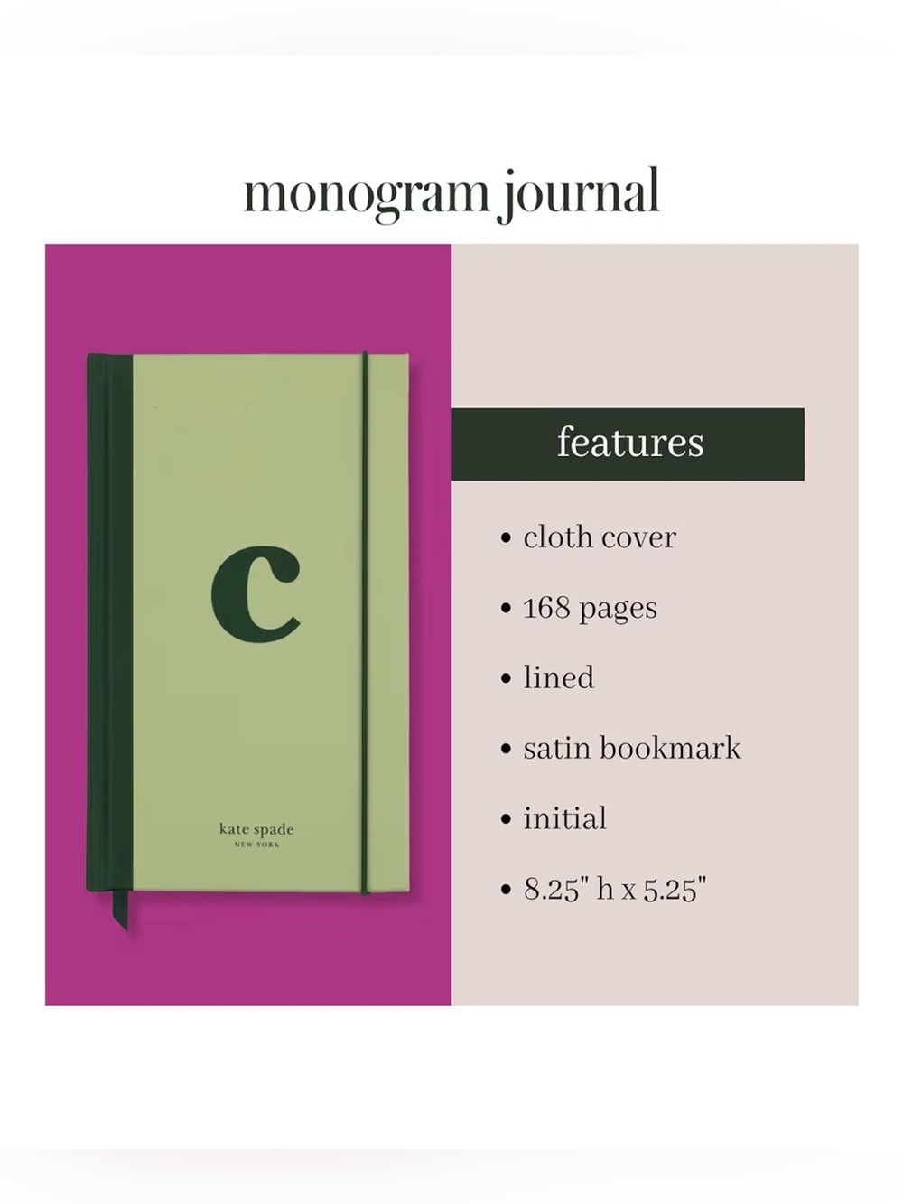 Kate Spade Just Mine Monogram “C” Cloth Hardcover Notebook Journal